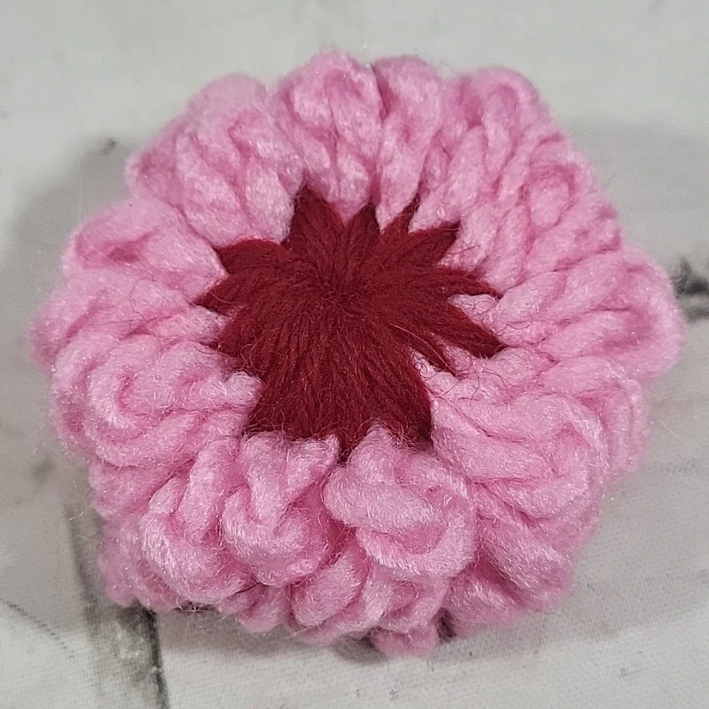 Vintage Handmade Chrochet Flower Fridge Magnets Lot Of 3 Pink Green Cottagecore